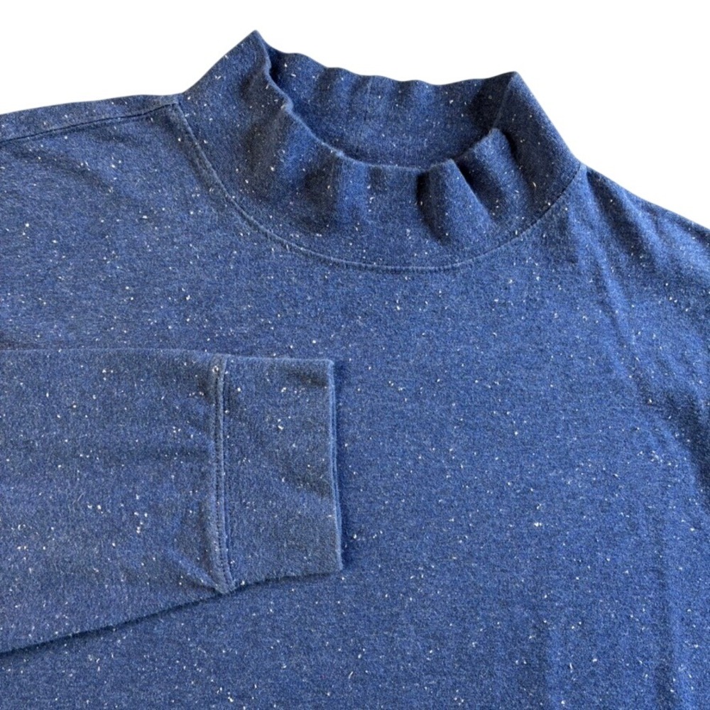 Lands End Super-T Mock Neck Shirt Mens XL‎ Blue Speckled Long Sleeve Cotton Tee